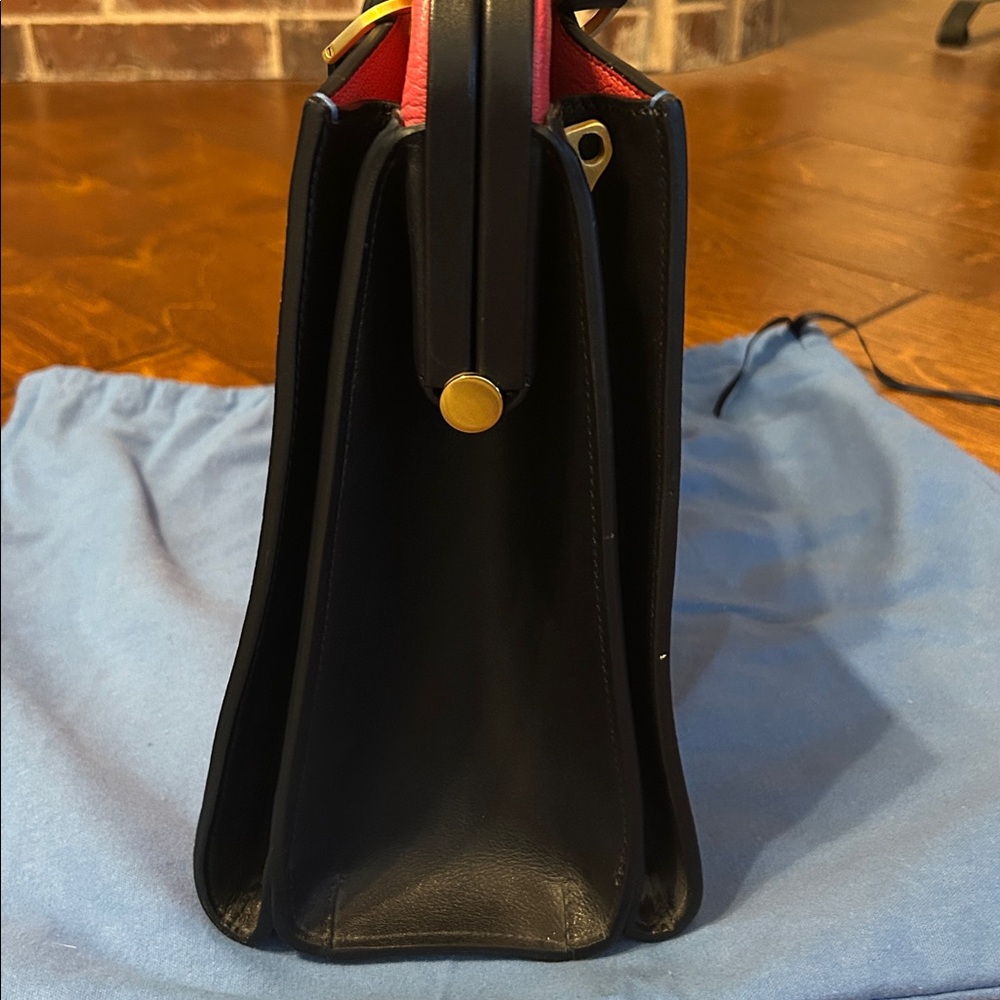 Smythson of Bond Street Pink & Navy Leather Metal Clasp Satchel. - Picture 9 of 14